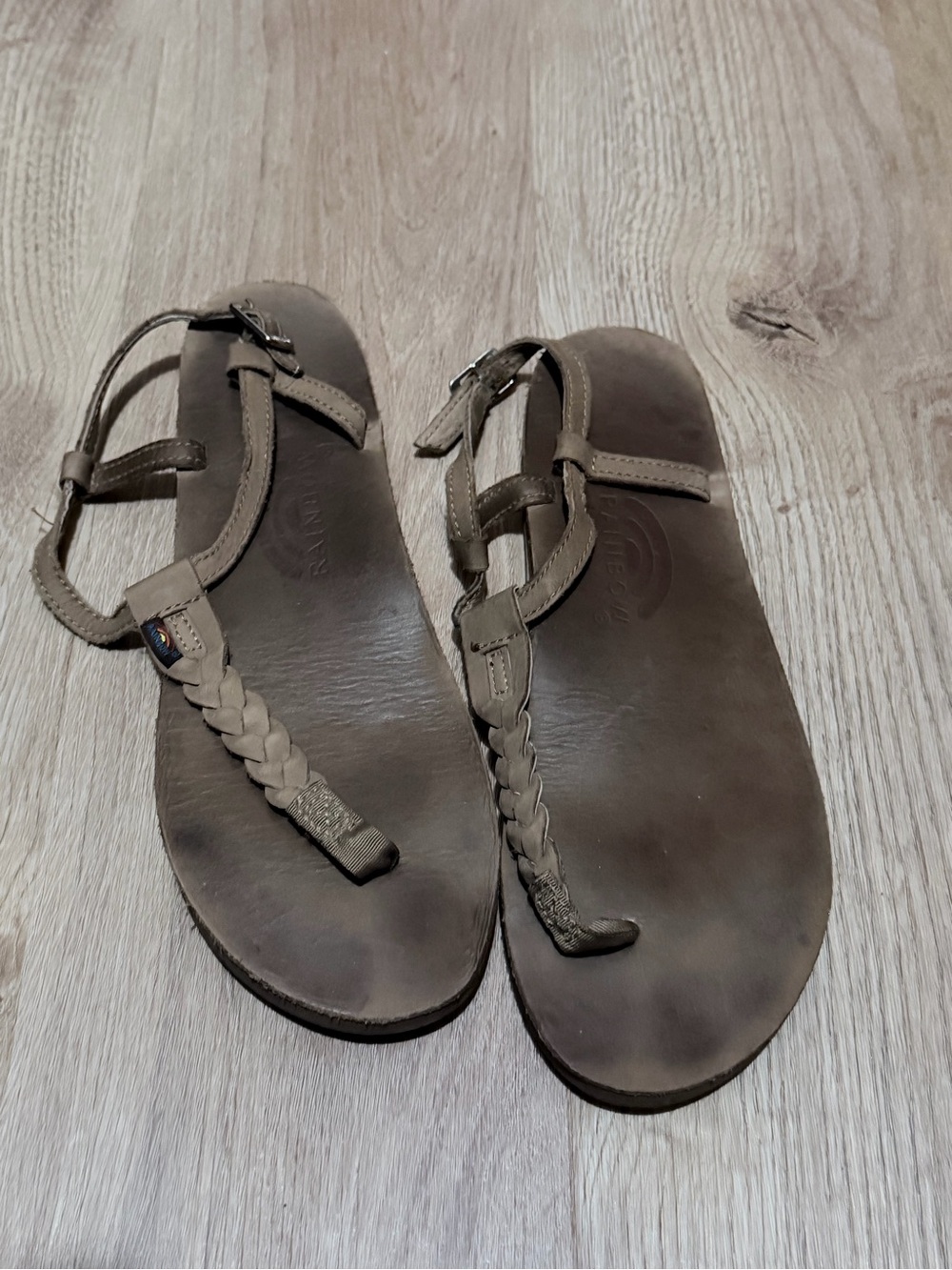 Rainbow Women's Brown Braided T-Strap Sandals